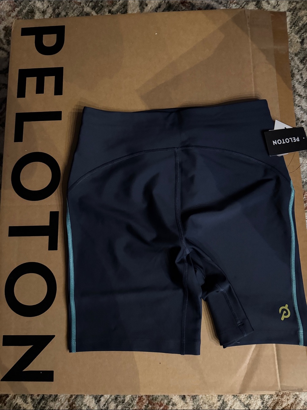 Peloton Navy Bike Shorts with Teal Contrast Trim